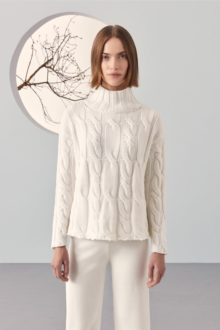 Cable-knit Crater Neck Sweater